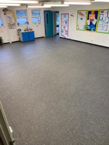 Toptex Vinyl Flooring colour Patio 960D supplied and fitted at Little Stars Pre-School in St Helen’s C of E Primary School, Alveston Bristol.