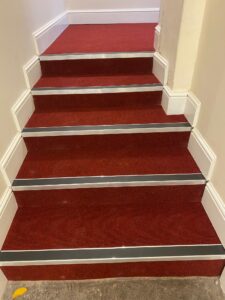 Commercial carpet and nosing's on a Schools stairs