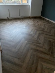 Brampton Chase Luxury Vinyl Tiles (LVT) colour Smokey Bay fitted herringbone style