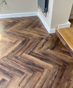 Brampton Chase Studio Designs LVT colour Chicory Haze supplied and fitted herringbone style in a new extension in Thornbury, Bristol.