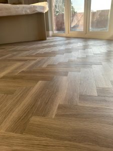 Amtico LVT supplied and fitted in this plot on behalf of Redrow Homes @ Stonehouse - Phase 2B. FItted herringbone style - colour White Ash 18x4