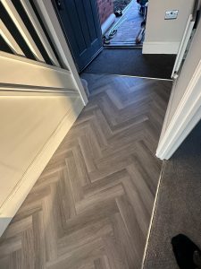 Amtico LVT supplied and fitted in this plot on behalf of Redrow Homes @ Stonehouse - Phase 2B. FItted herringbone style - colour White Ash 18x4